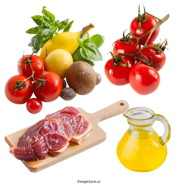 Fresh Vegetables and Meat on White Background