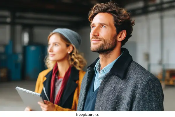 Two Caucasian People Looking at Future