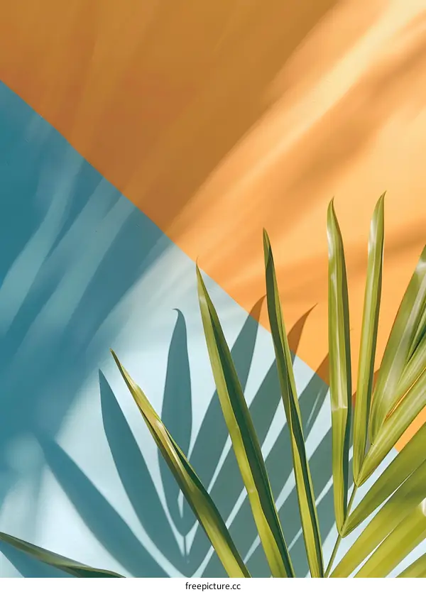 Tropical Leaf on a Colored Background With Sunlight