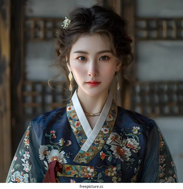 Portrait of a beautiful young Korean woman in traditional dress