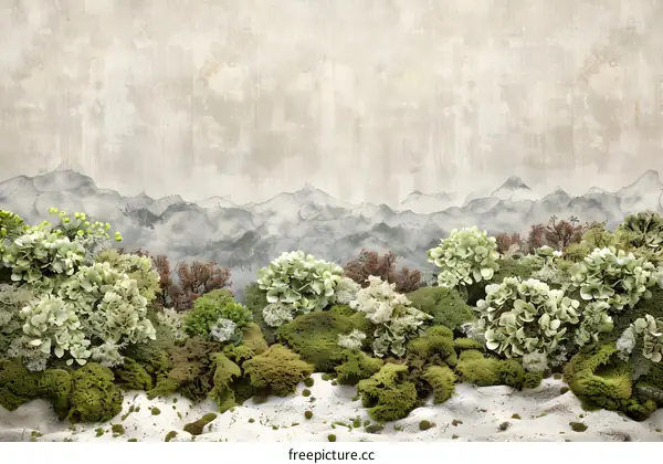 Mountain Range Landscape with Green Moss