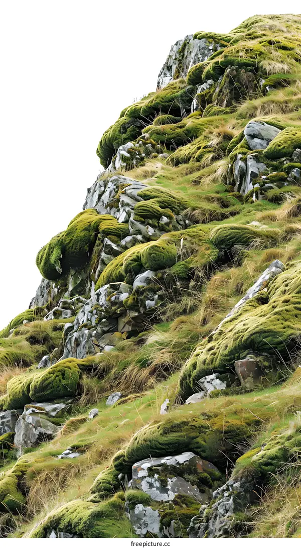 Green Moss Covering Rocks on a Hillside