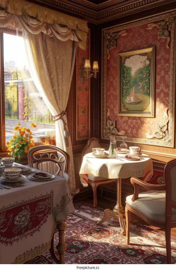 Elegant dining room with a large window