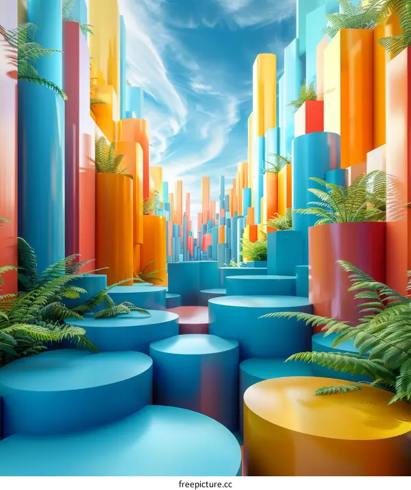 Colorful Geometric Cylindrical Architectural Scene