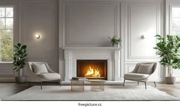 Elegant Living Room Interior Design with Fireplace