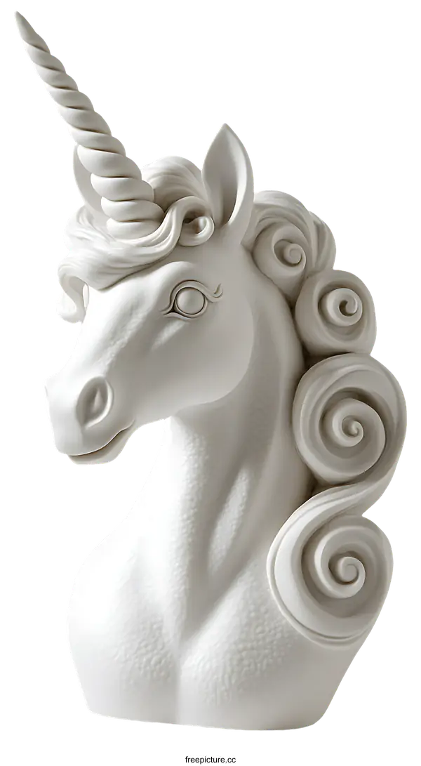 [Transparent Background PNG]White Ceramic Unicorn Head Sculpture