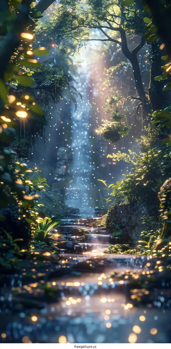 Enchanted Waterfall in a Fantasy Forest