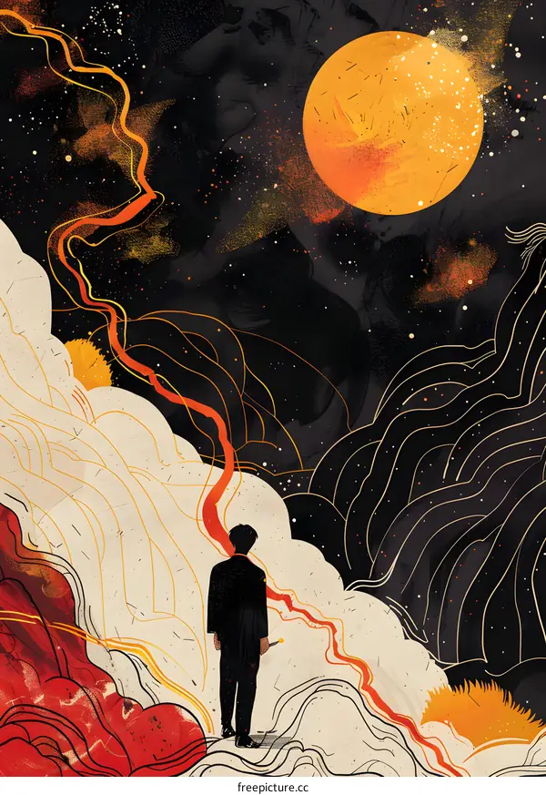 Abstract Art of a Man Standing in the Universe