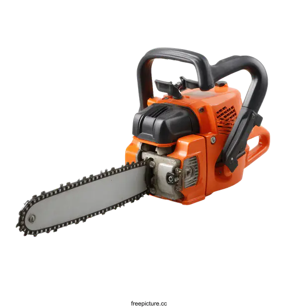 [Transparent Background PNG]Orange Chainsaw with Steel Chain