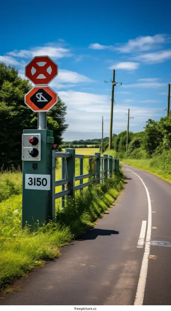A rural road with a level crossing