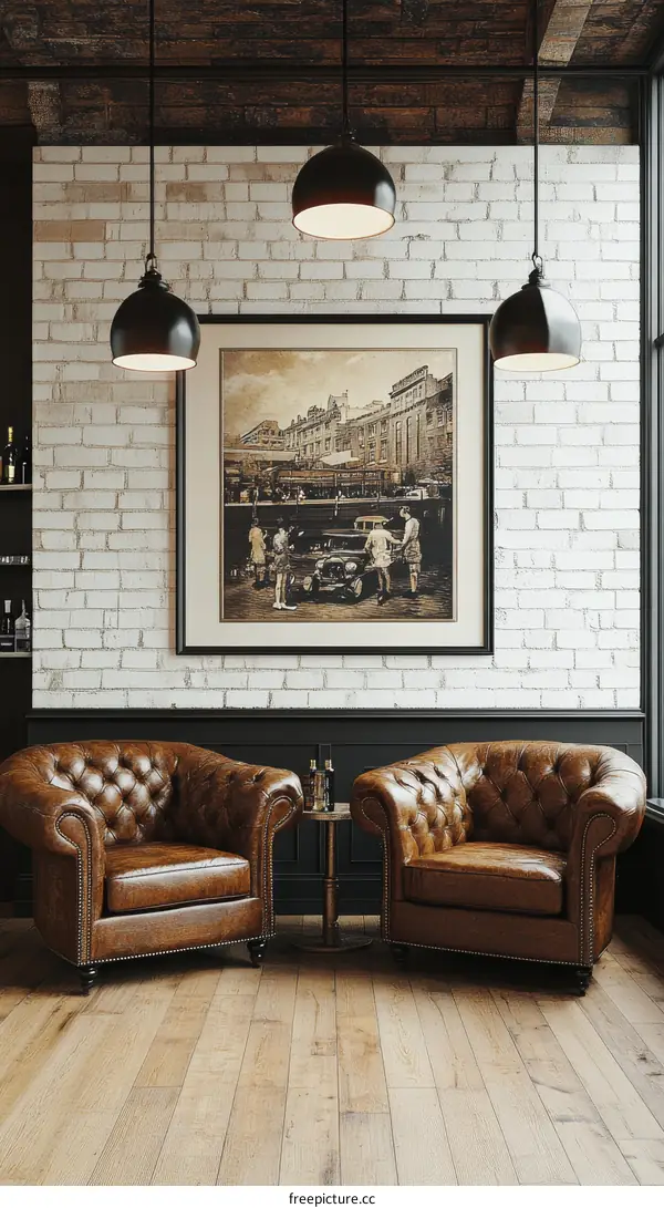 Vintage Bar Room with Leather Armchairs and Pictorial Decor