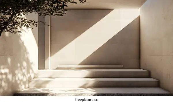 Minimalist Stone Steps With Sunlight