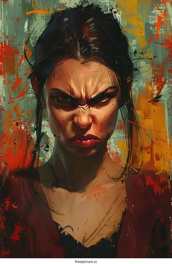 Portrait of a young woman with an angry expression on her face