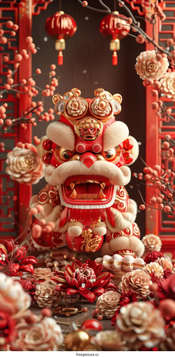 Chinese New Year Decorated Lion Dance Figure