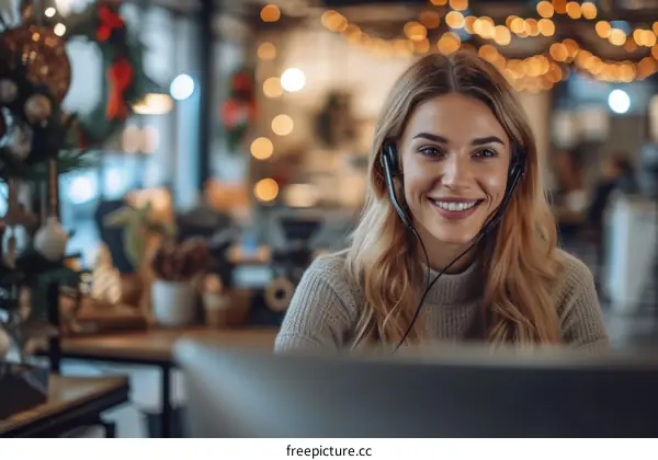 portrait of a smiling female customer service representative with a headset on