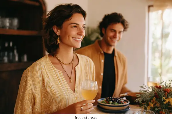 Couple enjoying a meal together at a casual setting