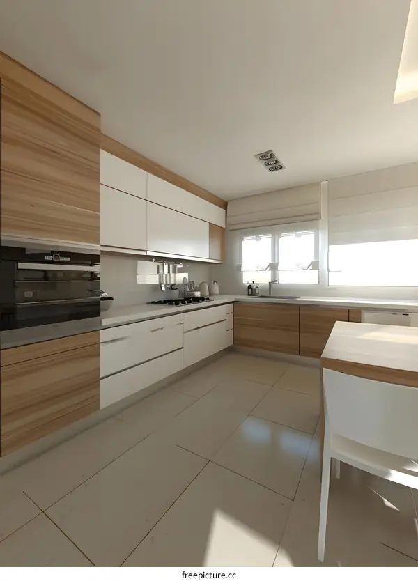 Modern Kitchen Interior Design with White and Wood Cabinets