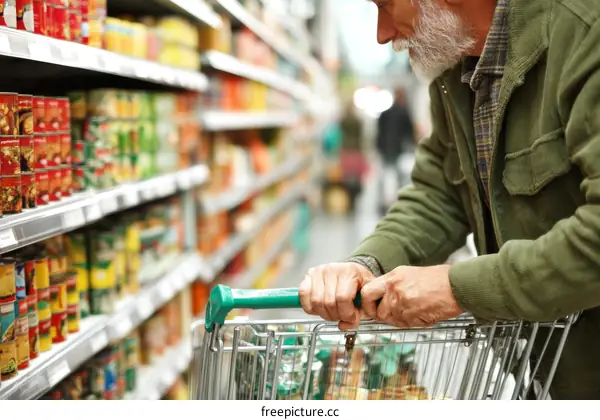 Senior Caucasian Man Shopping in Grocery Store