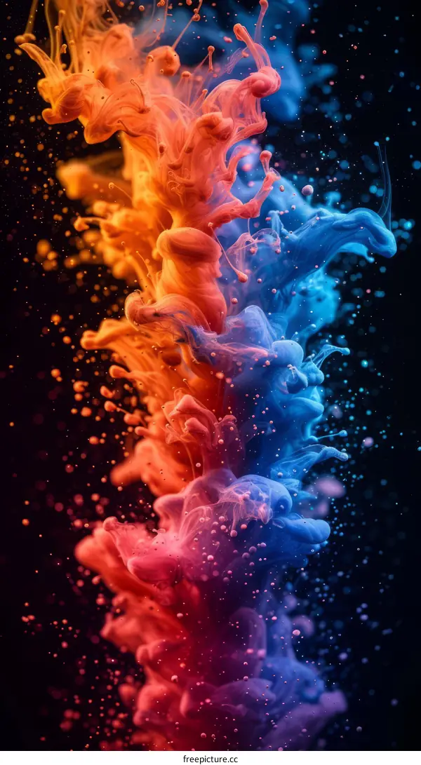 Colorful abstract painting with vibrant blue, orange and purple colors