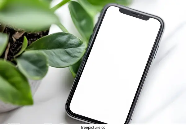 Blank Smartphone Screen Mockup With Plant