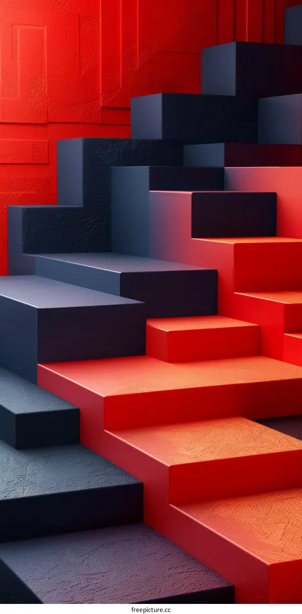 3D rendering of red and blue geometric shapes