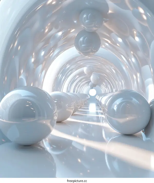 Abstract White 3D Tunnel with Spheres
