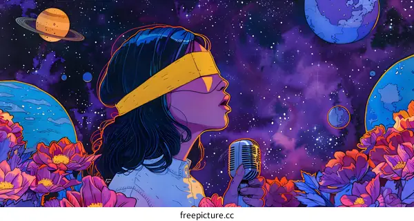 Blindfolded Woman Singing in Space
