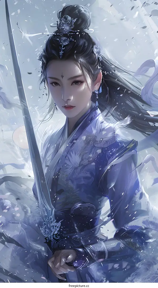 A Chinese female warrior holding a sword