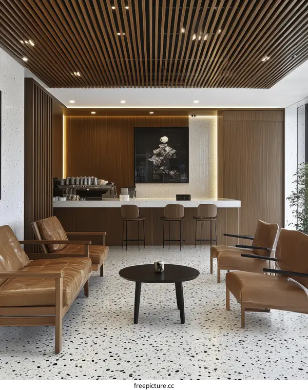 Modern Coffee Shop Interior Design with Terrazzo Flooring