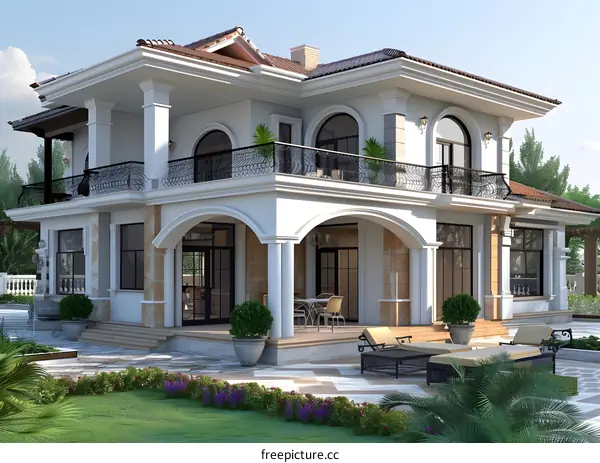 A modern villa with pool and garden