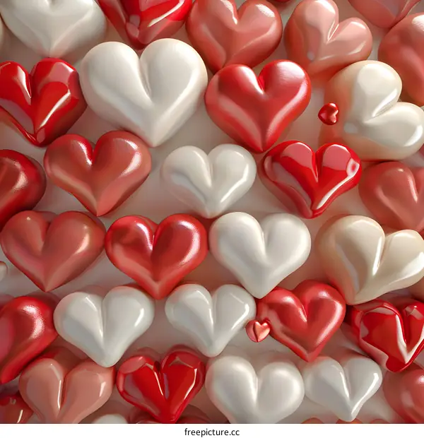A background made out of red and white puffy hearts.