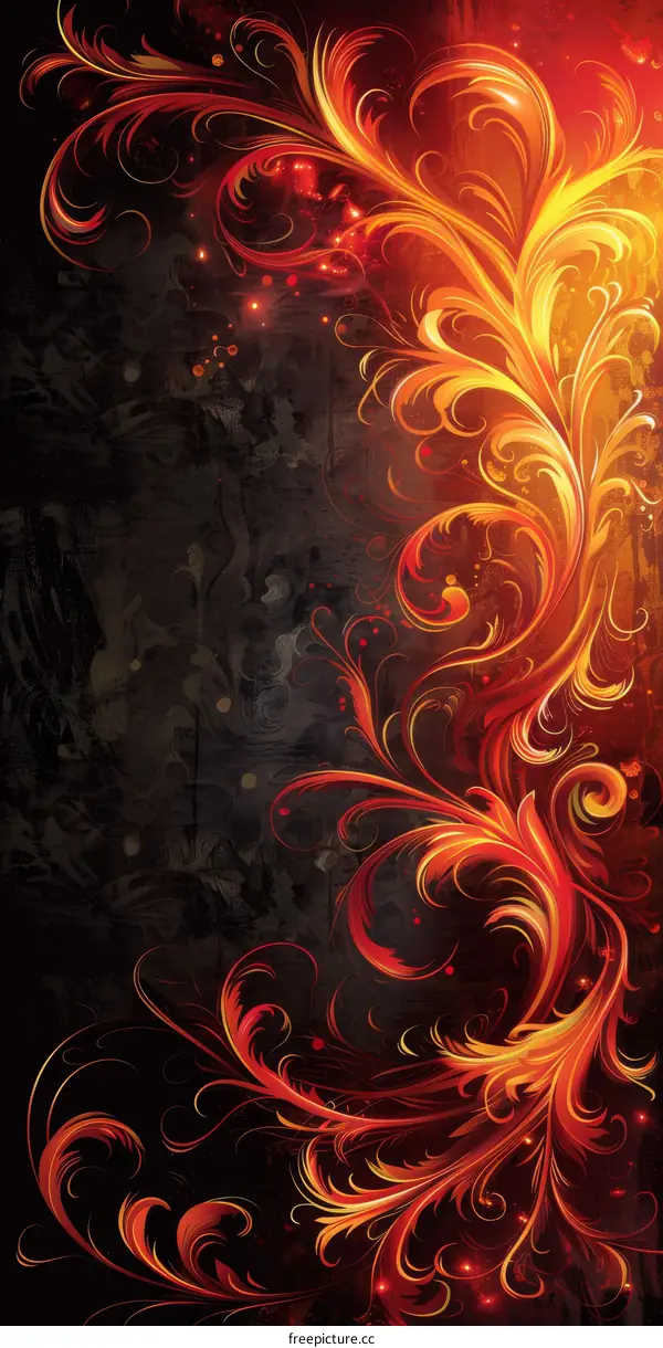 Golden flowers bloom on a black background