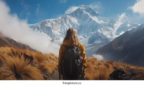 A woman standing on a mountaintop looking at the view