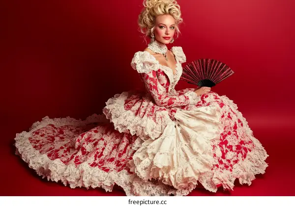 Vintage Woman in a Red Lace Dress