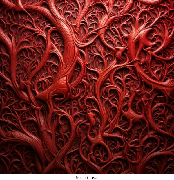 Red organic tree branches forming a seamless pattern background