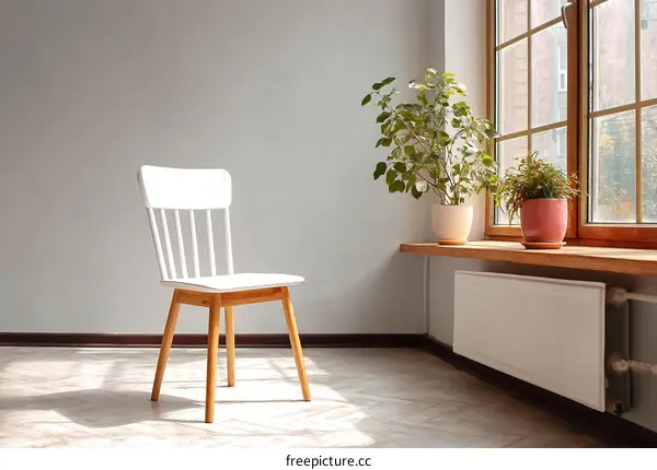 White Chair in a Modern Room with Plants