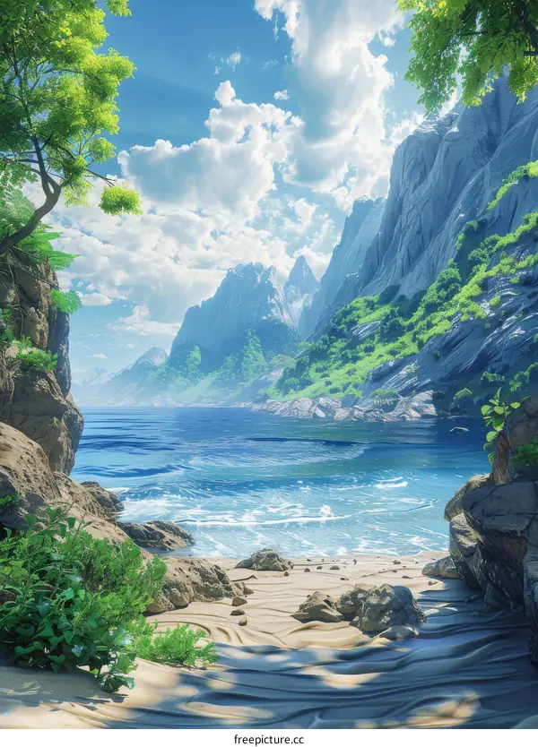 Enticing landscape with vibrant trees surrounding beautiful coastal area