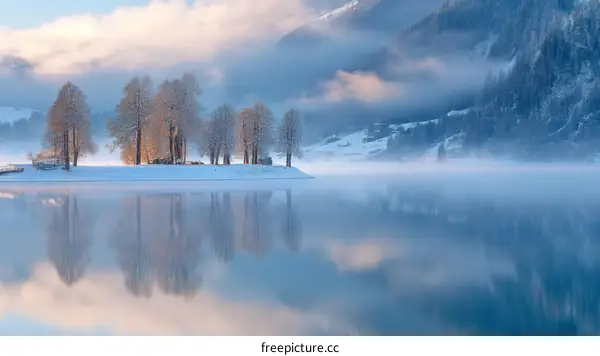 Winter Morning at the Misty Mountain Lake