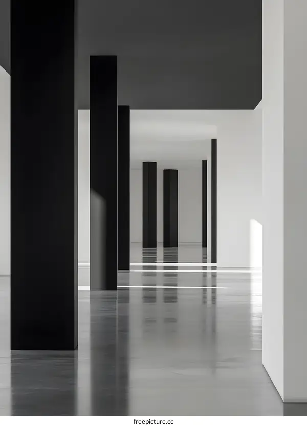 Abstract Architecture Empty Room Interior Design Black and White Columns