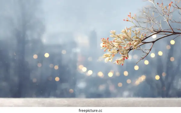 Winter Wonderland Snowy Scene with Branch