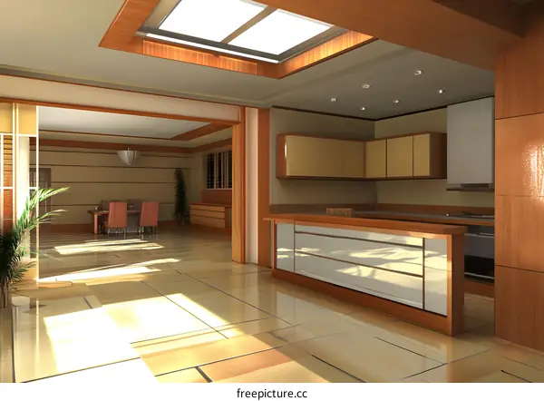 Modern Kitchen Interior Design with Skylight