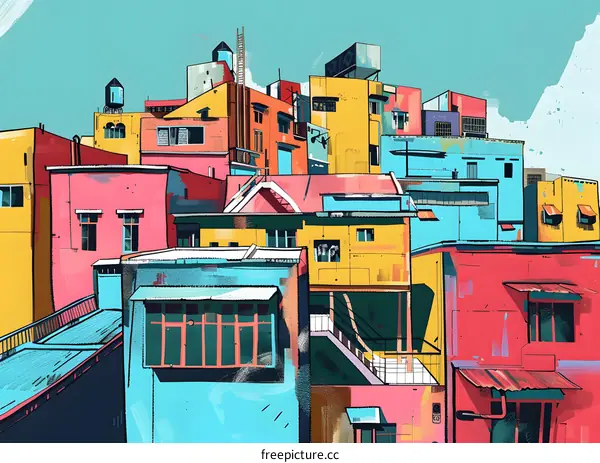Colorful Illustration Of Houses And Buildings