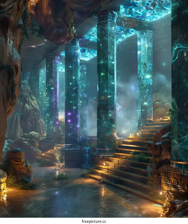 Fantasy Alien Landscape with Glowing Mushrooms and Crystals