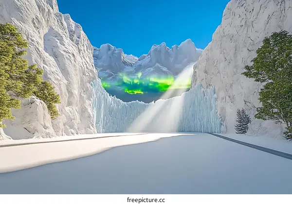 Snowy Mountain Range with Aurora Borealis