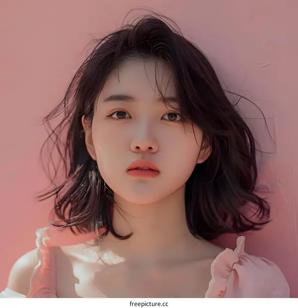 Portrait of a Young Asian Woman with Short Hair