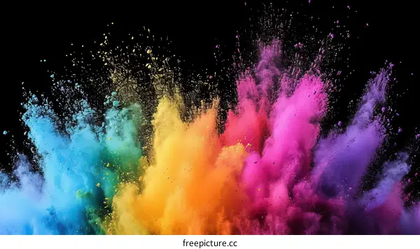 Multicolor powder explosion on black background