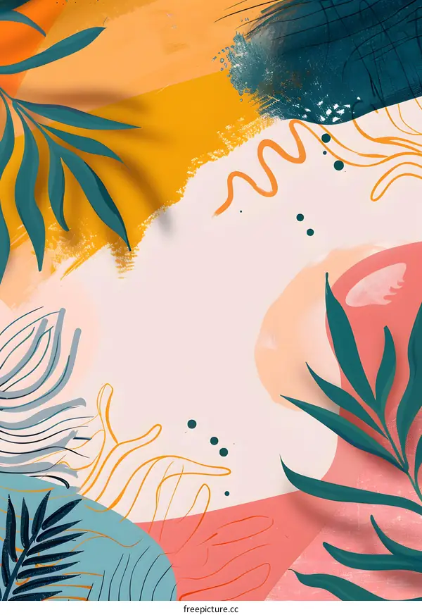 Abstract Watercolor Painting of Tropical Plants