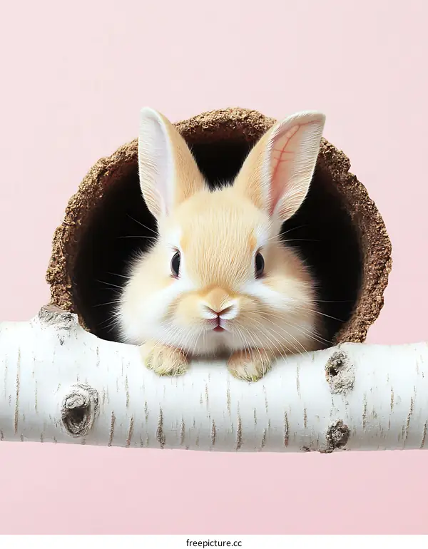 Adorable Baby Rabbit in a Wooden Burrow