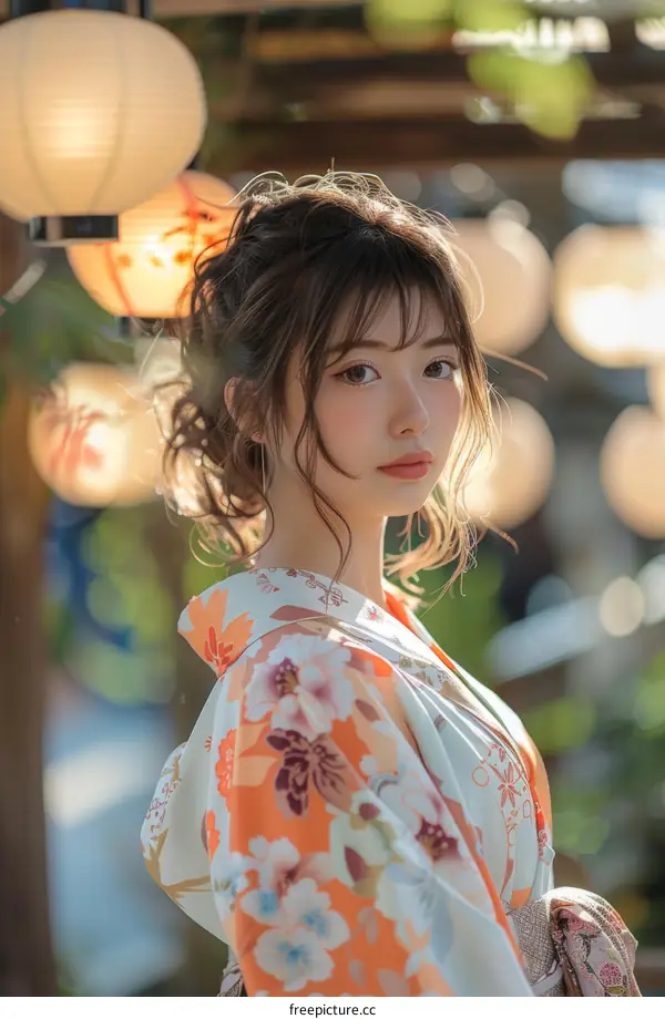 Asian Woman in Traditional Japanese Kimono