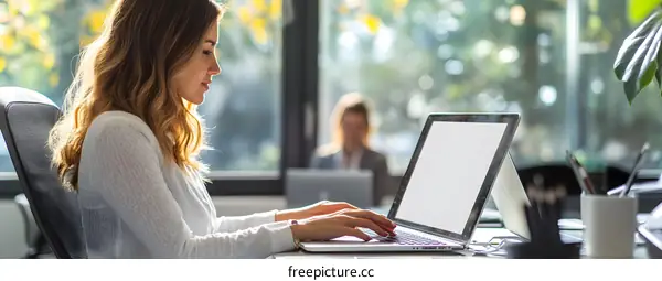 Woman Working on Laptop in Office